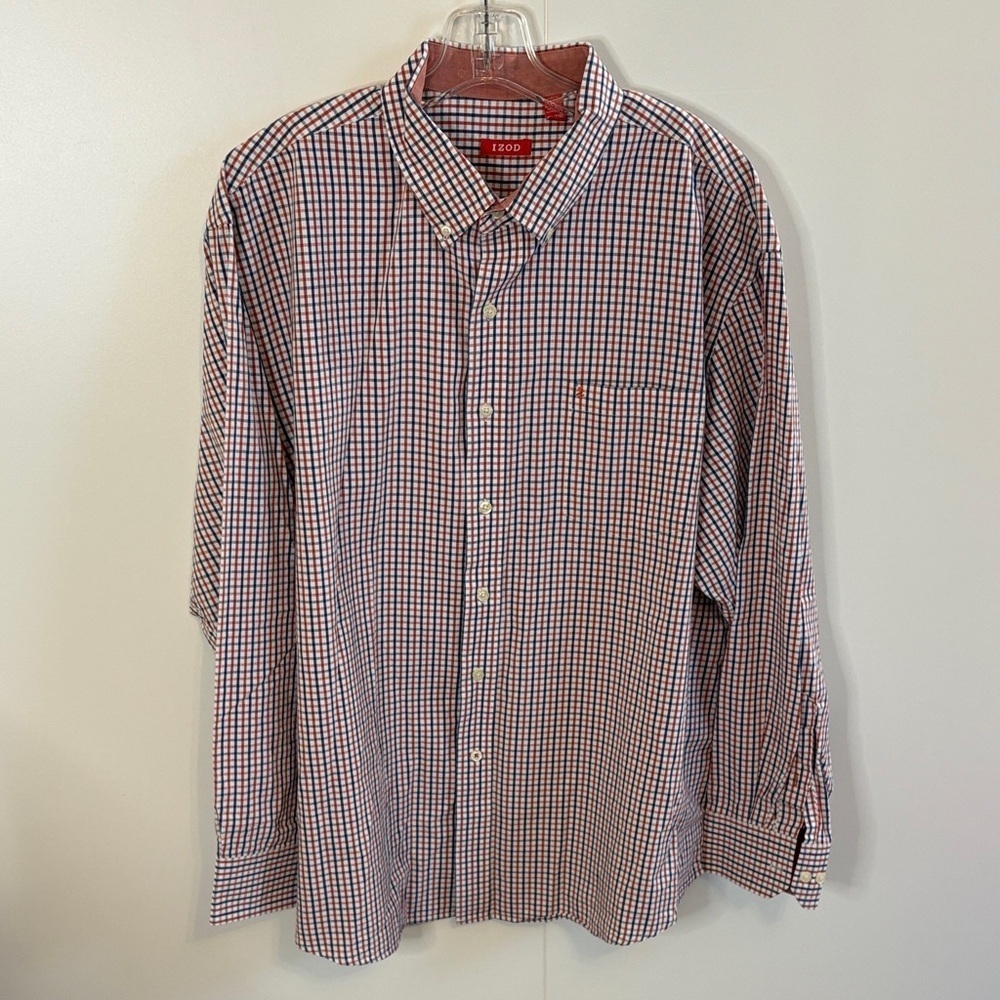 Izod Men's Red and Blue Plaid Button Down Shirt